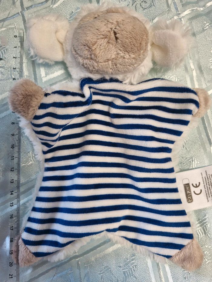 Doudou plat Ergee Mouton rayé  bleu et blanc - photo numéro 2