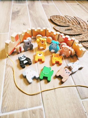 🐯 Le trainimo jungle train avec animaux 3D à tirer en bois marque Djeco JB301