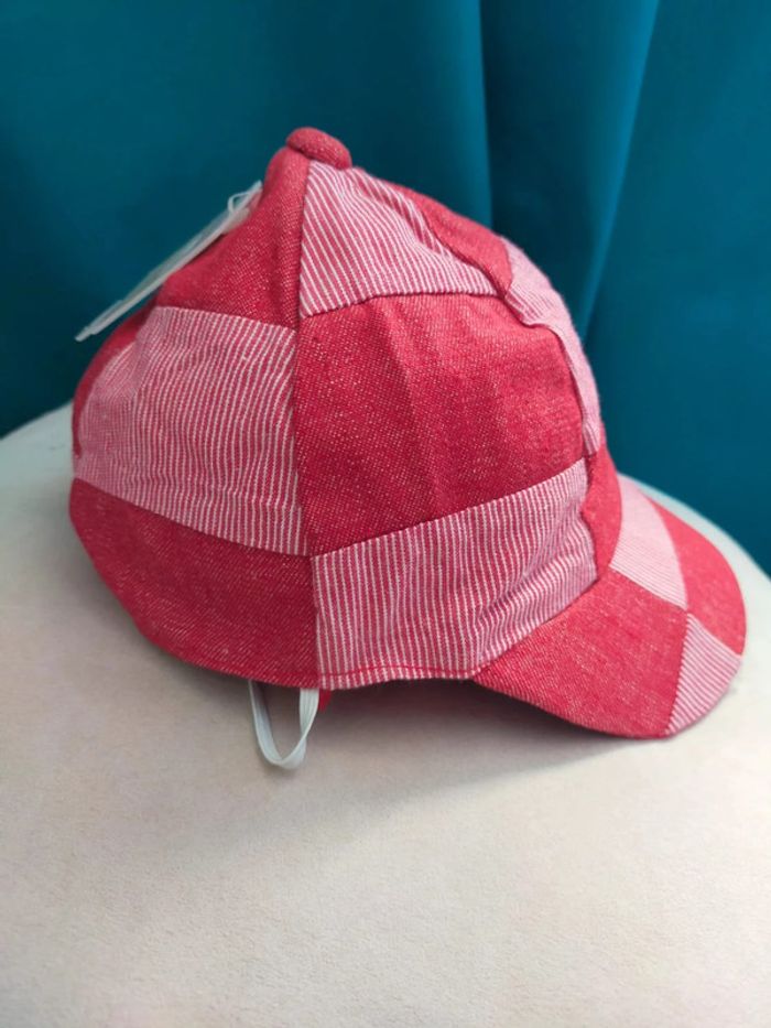 Casquette enfant patchwork rouge en jean rayé – 100 % coton - photo numéro 9