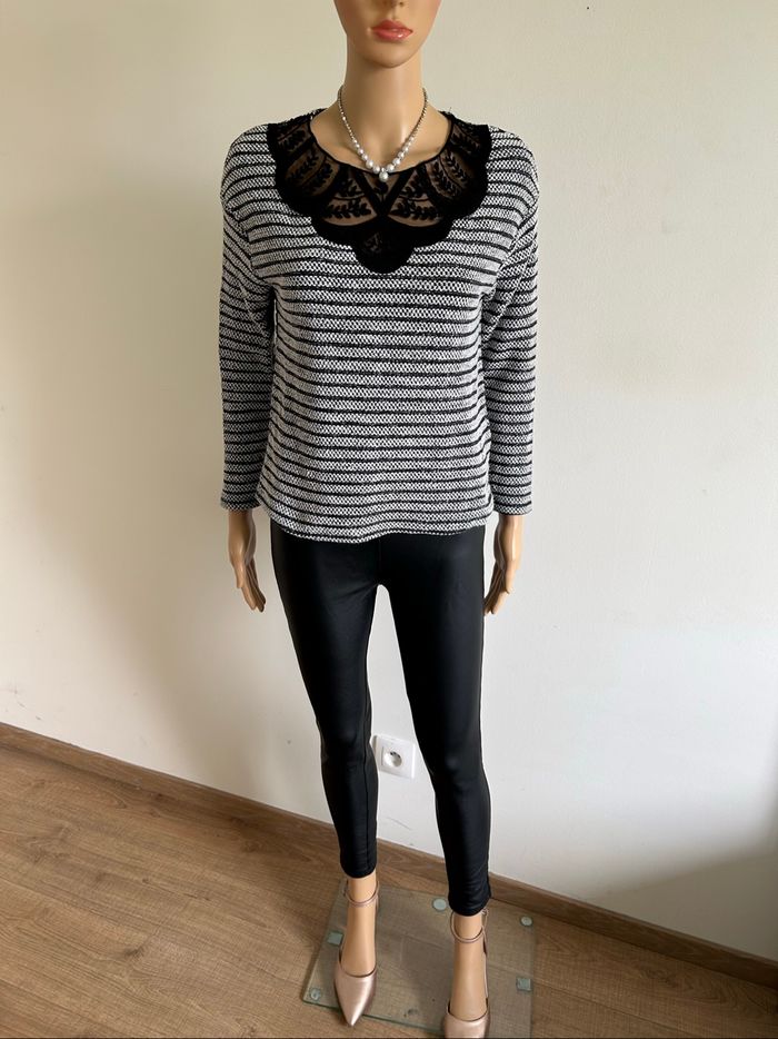 Pull gris et noir pailleté à manches longues Naf Naf taille S TBE - photo numéro 3