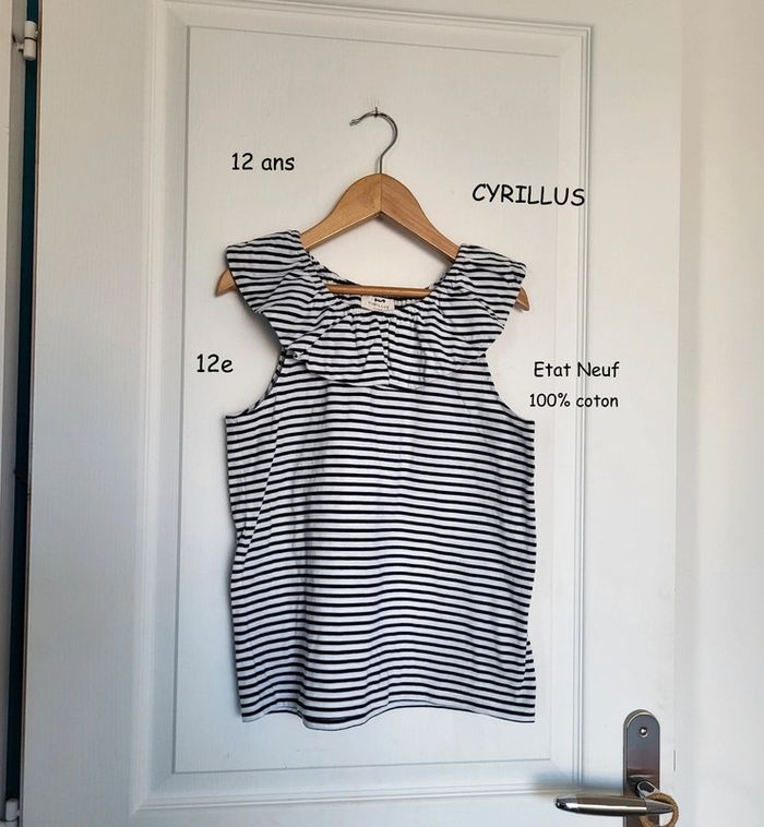 Top marinière col rond à volant Cyrillus état neuf