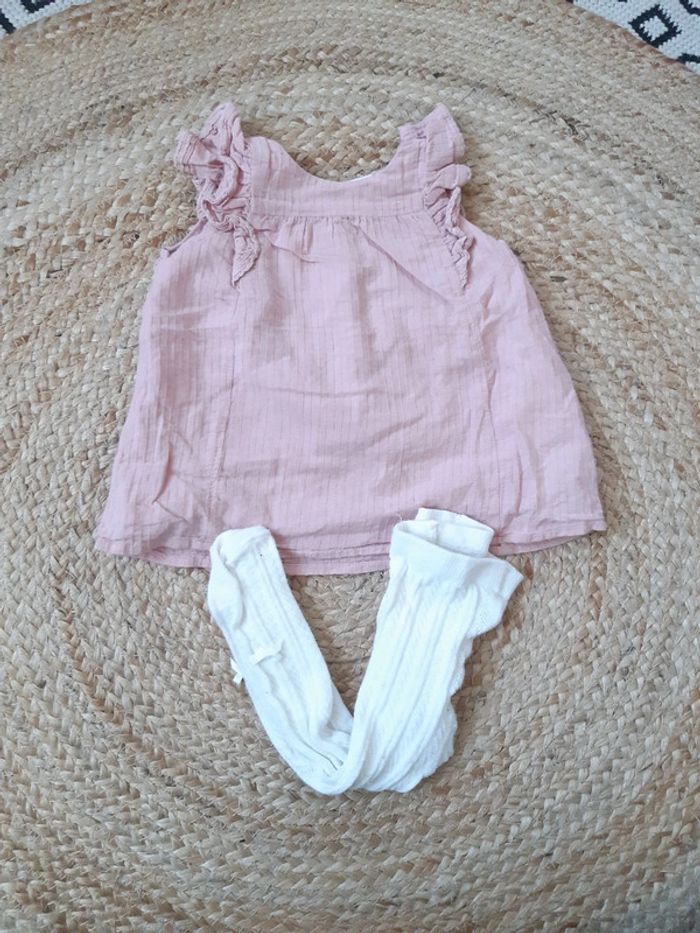 Robe rose et collant blanc 68 cm