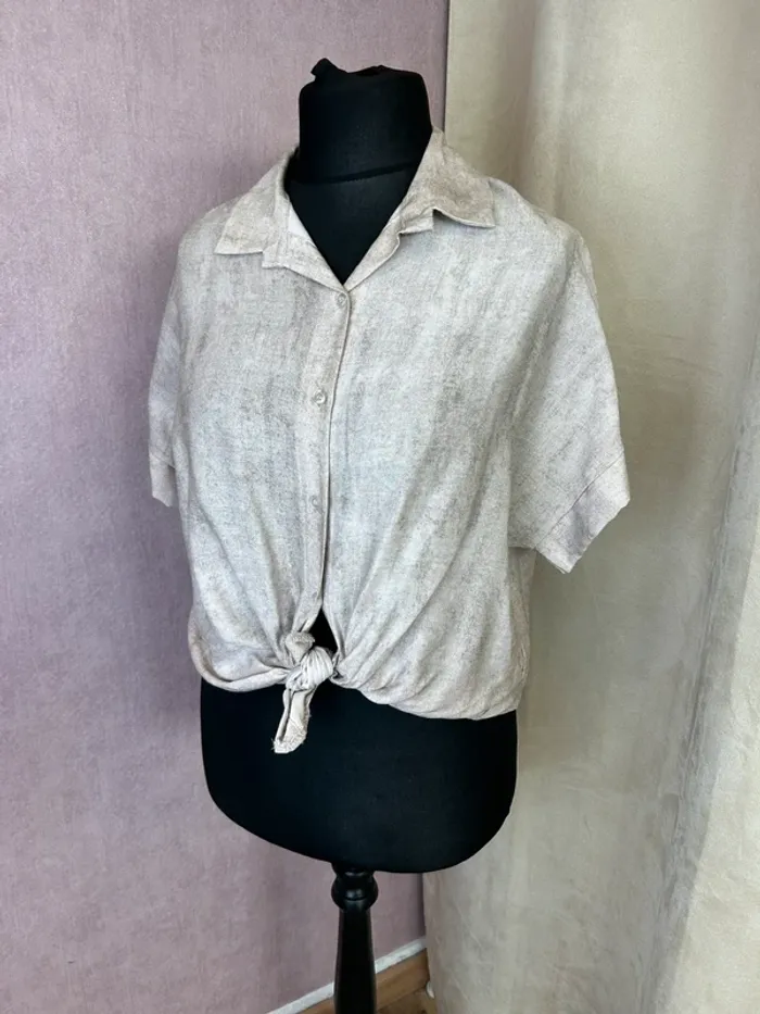 Top femme Chemise femme manches courtes beige Taille 38 Taille 40 top blouse femme - photo numéro 2