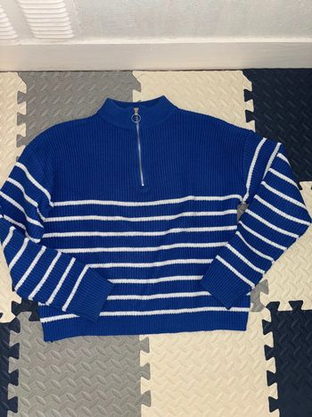 Pull à rayures zippé bleu azur