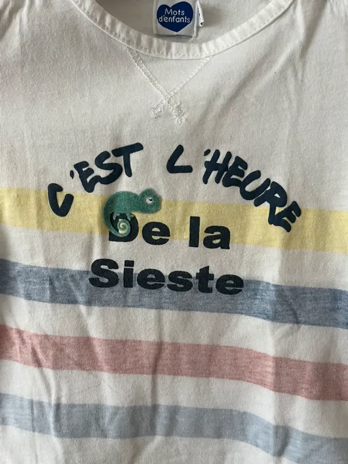 T-shirt bébé Mots d’enfants 18 mois – rayé message “C’est l’heure de la sieste” - photo numéro 3
