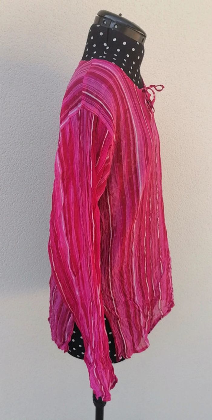 Blouse transparente rose fushia rayures Taille M Coline - photo numéro 3