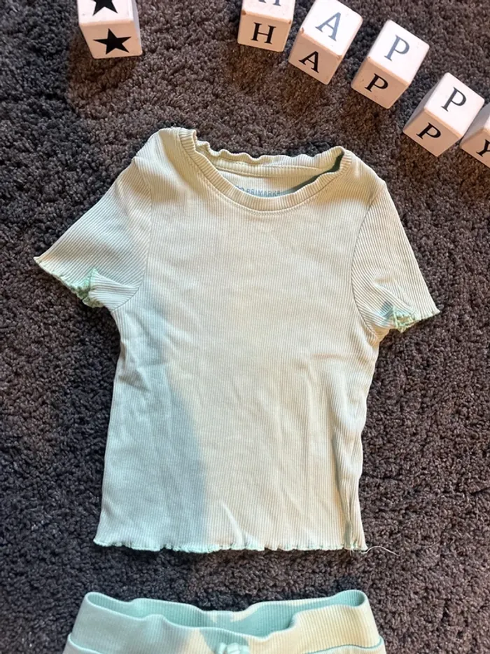 Ensemble t-shirt et short pyjama vert d’eau 4 ans fille - photo numéro 2