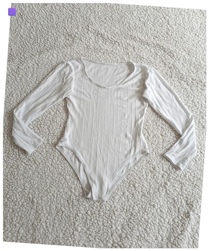 Body Maillot de bain luxe blanc à manches longues texturé cute sexy joli vintage