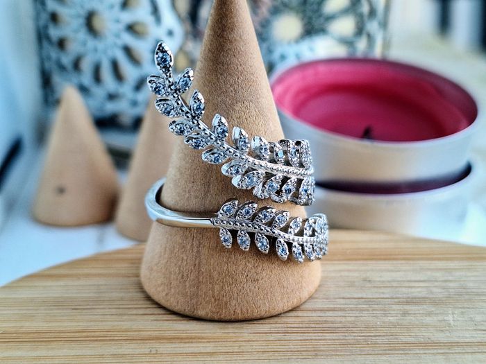 Bague ouverte Argenté avec strass Détail Feuille long en Acier Inoxydable Bague pour elle - photo numéro 2