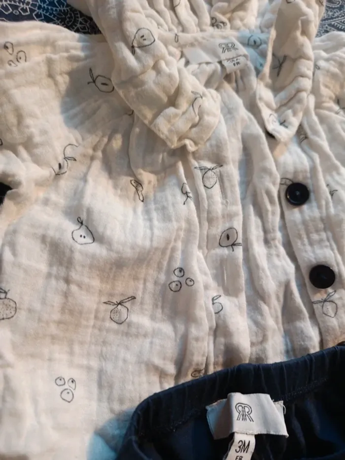Ensemble chemise et legging la redoute 3 mois bleu marine et blanc - photo numéro 3