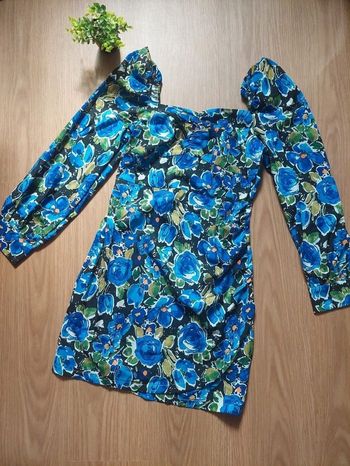 Robe manches longues bleue à fleur T.S TBE 🦋