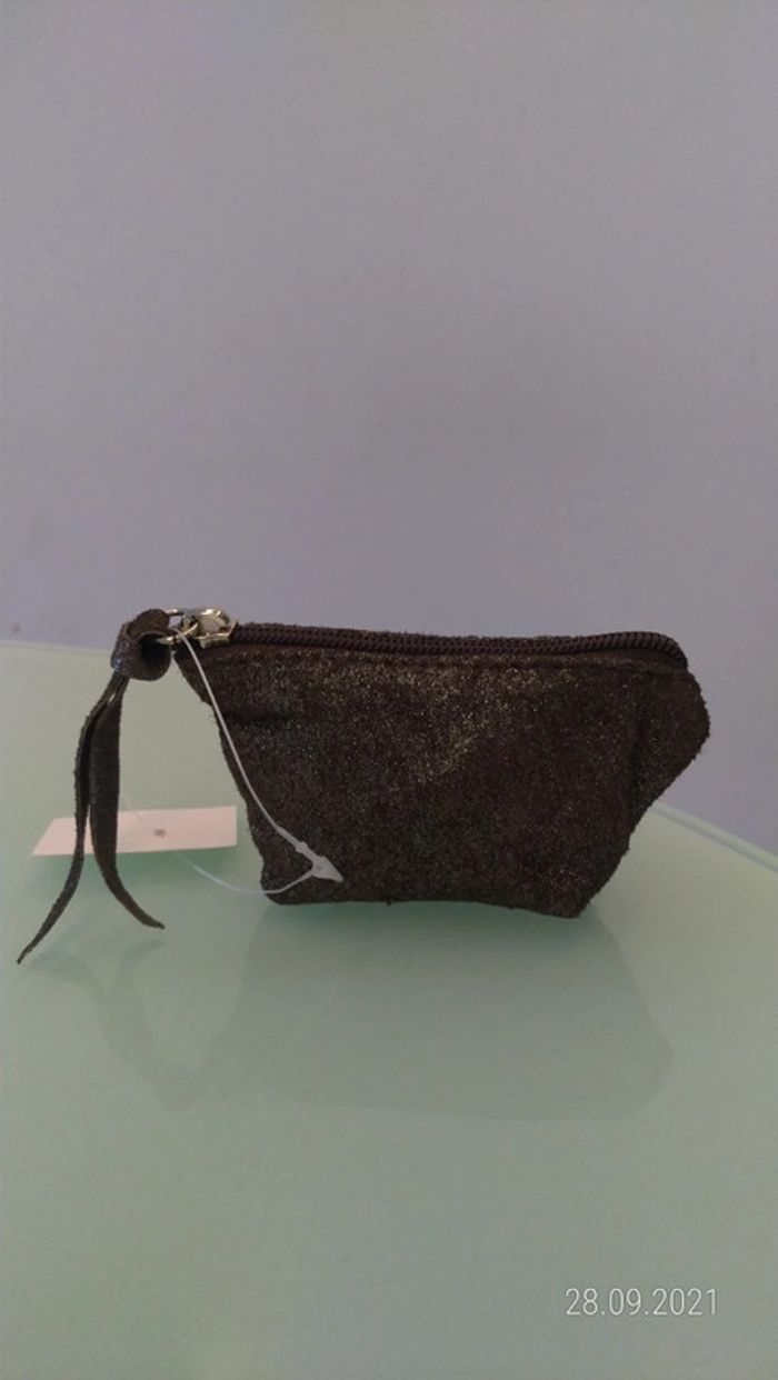 Porte monnaie marron pailleté