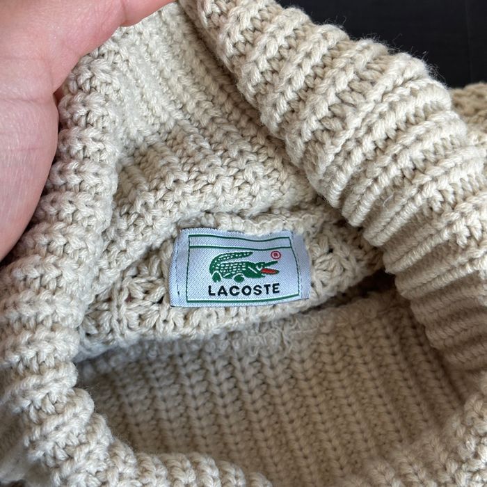 Pull Lacoste Brodé Beige Coton Col Roulé Vintage Maille Épaisse Size S/M - photo numéro 2