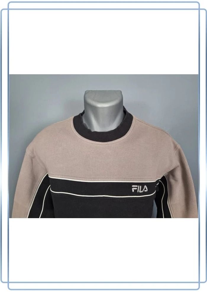 Sweat col rond / crewneck fila vintage homme beige et noir / taille M brodé (173) - photo numéro 2