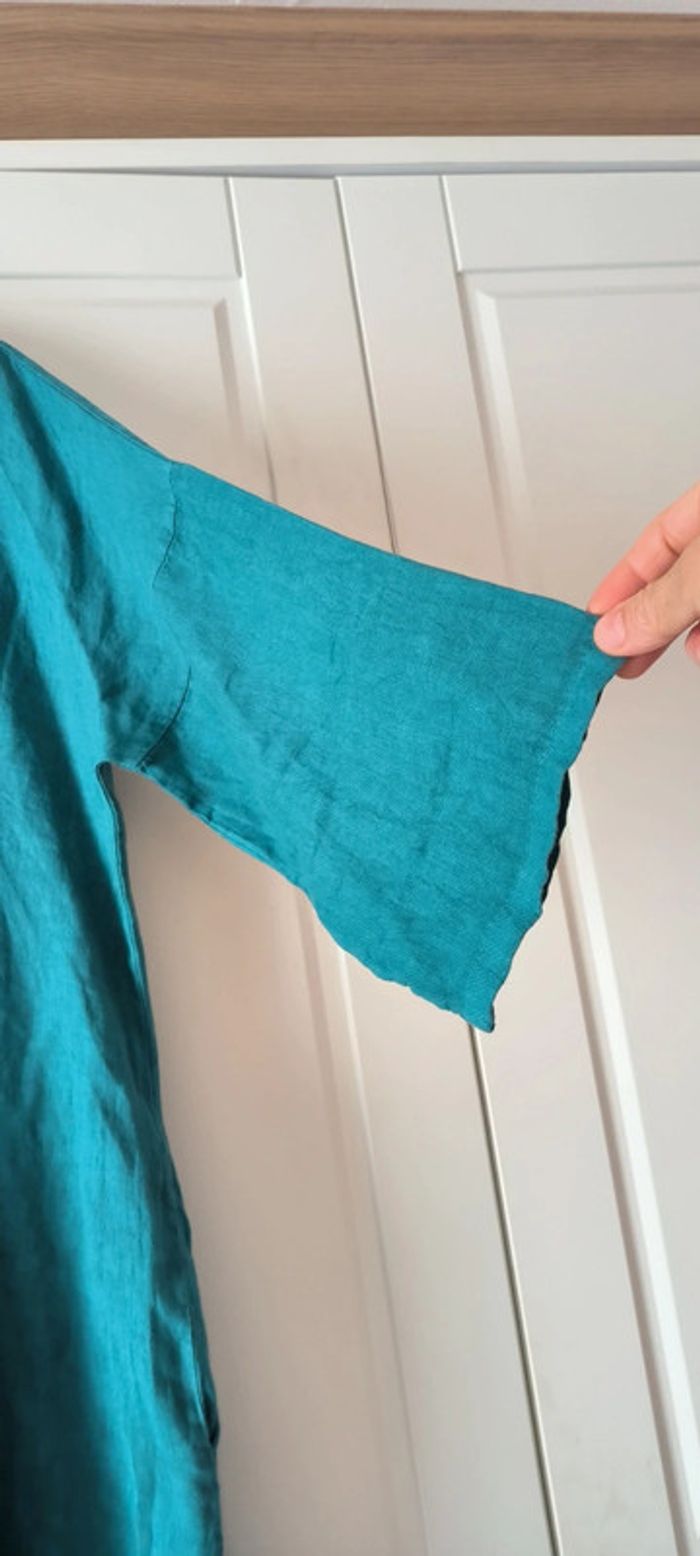 Robe longues avec fente 100% lin Bleu canard - photo numéro 7