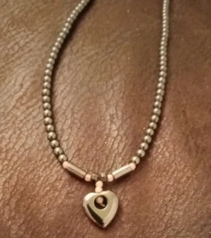Collier pendentif coeur perles vintage - photo numéro 3