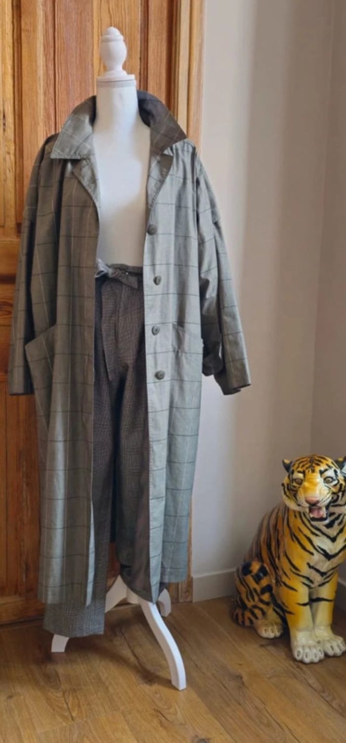 Trench vintage made in France gris a carreaux - photo numéro 2