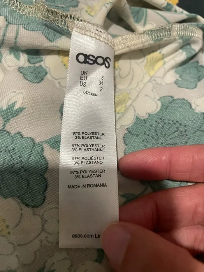 Robe fluide sans manche beige à fleurs vert et jaune Asos taille 34 - photo numéro 6