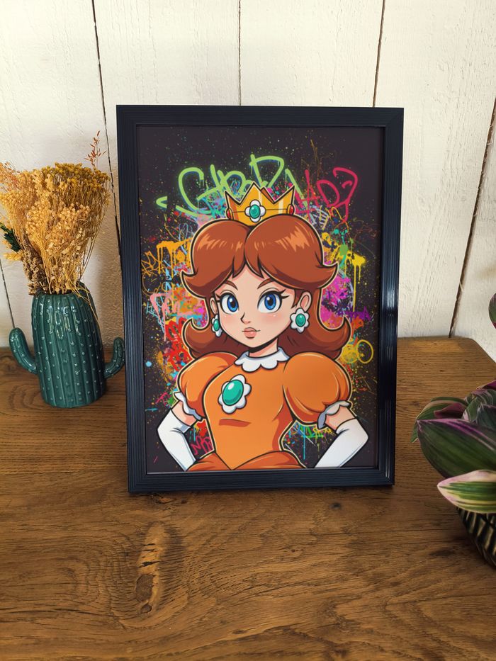Affiche poster A4 (21×29,7 cm) Princesse Daisy Mario art mural street art coloré déco chambre