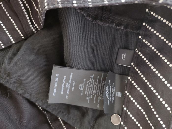 Pantalon g-star noir rayures petits points blancs plissé genoux taille 26/32 - photo numéro 6