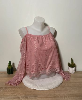 Crop top manches longues épaules dénudées rose H&M