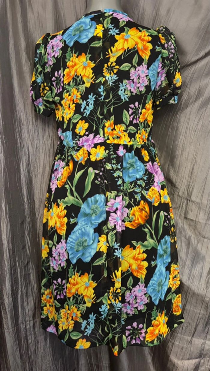 Belle robe vintage noire en mousseline imprimé fleurs des champs  M/38 - photo numéro 7