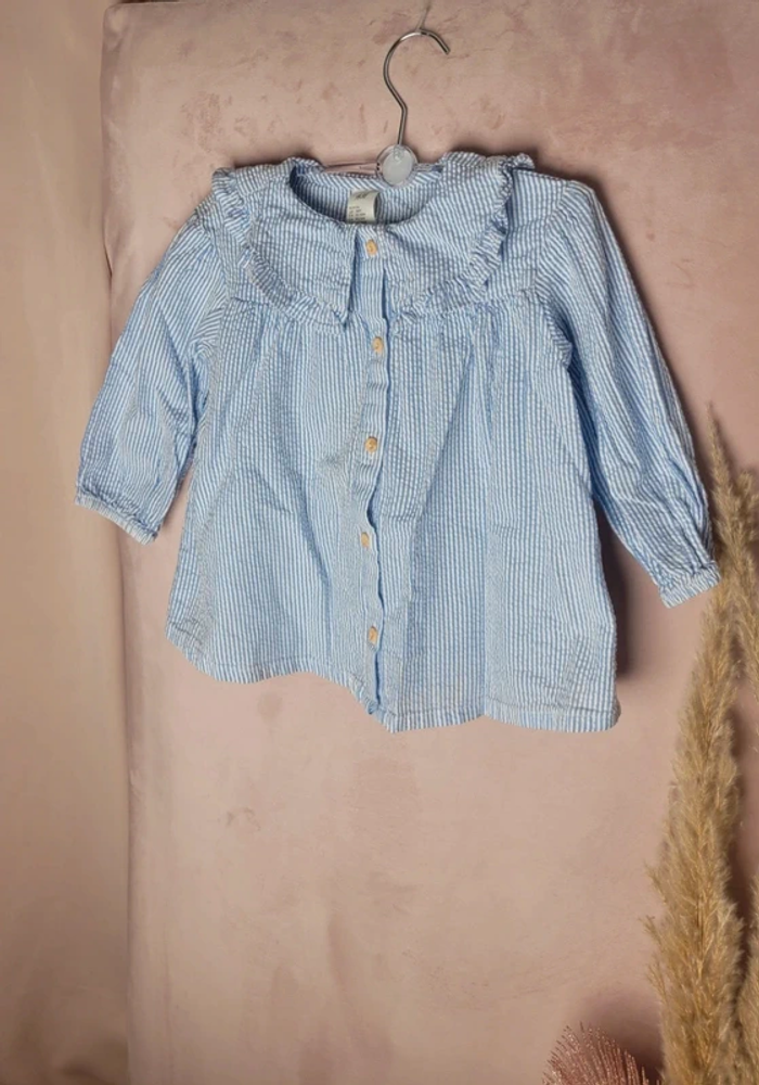 Blouse avec col à volant blanche à rayure bleu H&M enfant - photo numéro 2