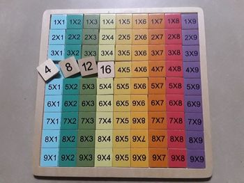 Multiplications : table de Pythagore en bois coloré TBE