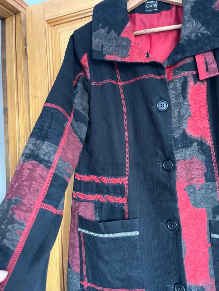 Long manteau mi-saison noir rouge 40 femme - photo numéro 5