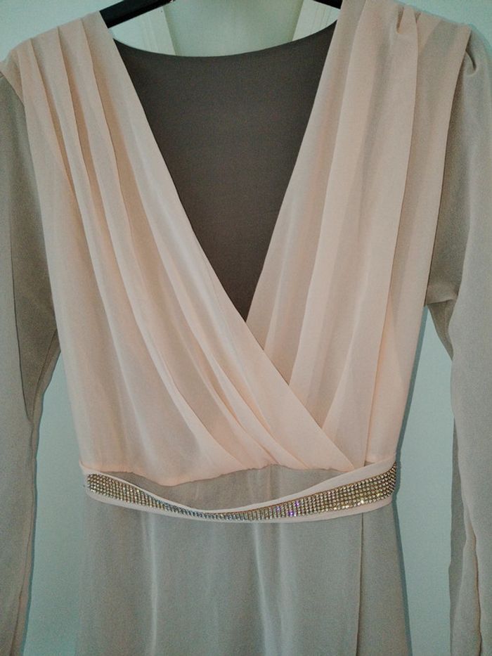 Robe de soirée longue avec ceinture à nouer rose - photo numéro 2