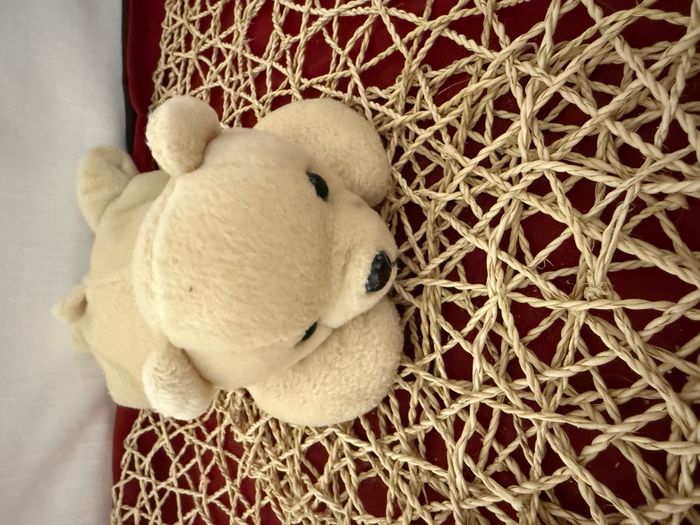 doudou peluche ours ecru beige billes