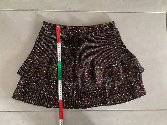 Jupe Promod plissée marron noire crème et bleu à volants taille 38 - photo numéro 13