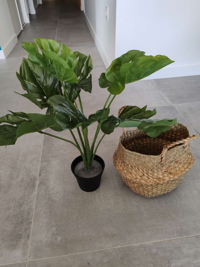 Plante artificielle Monstera 60 cm + panier en osier - photo numéro 4
