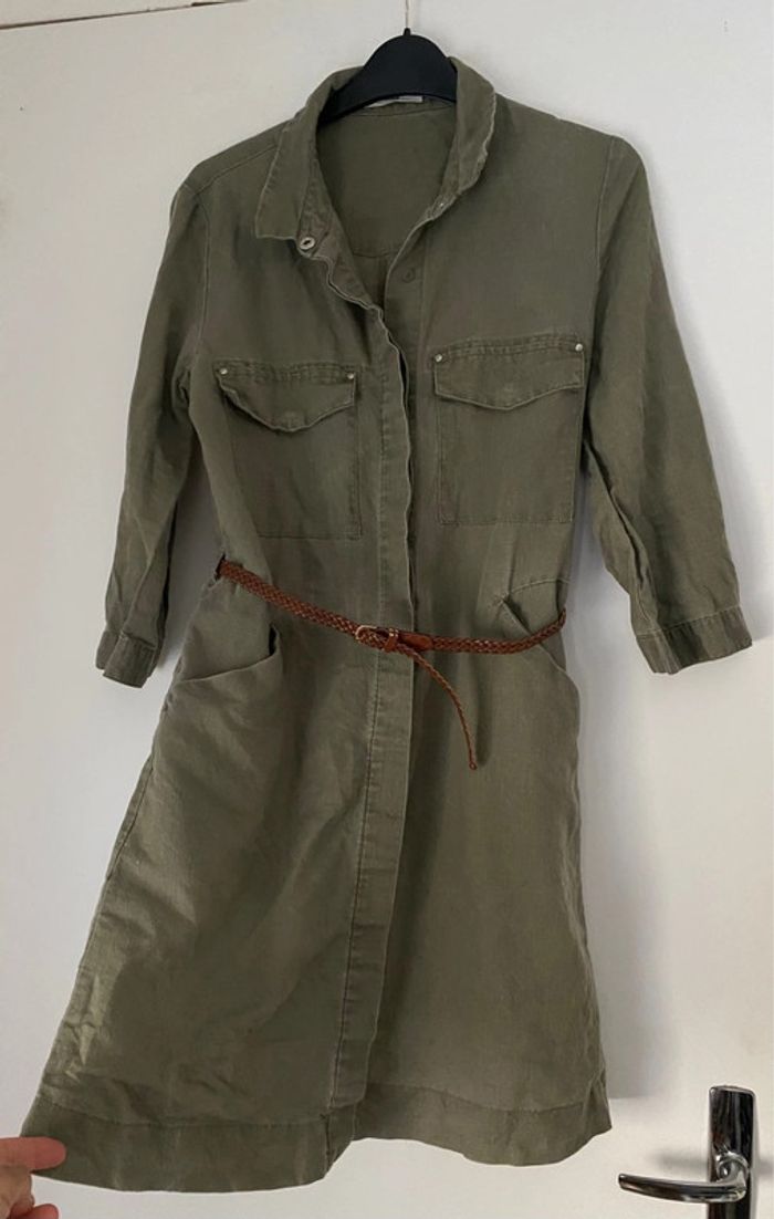 Robe chemise kaki Mango avec ceinture taille S - photo numéro 3