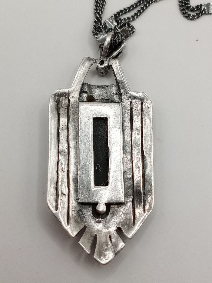 Collana argento 925 vintage antica stile art decò ciondolo onice e marcasiti - photo numéro 5