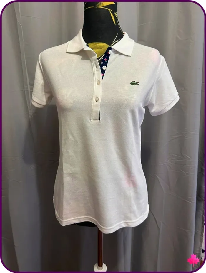 Polo Lacoste blanc classique - Taille S - Made in France