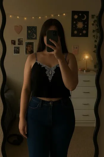 Top court dentelle brodée noir et blanc Mystic Taille 3
