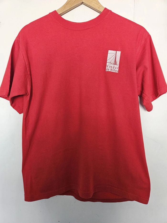T-shirt original à manches courtes unisexe - Taille L / 40 - Viaduc de Millau - Rouge