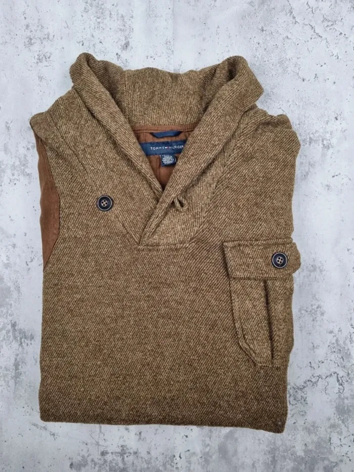 Pull col châle Tommy Hilfiger marron – Taille XXL Hommes (mesures en photos) - photo numéro 2