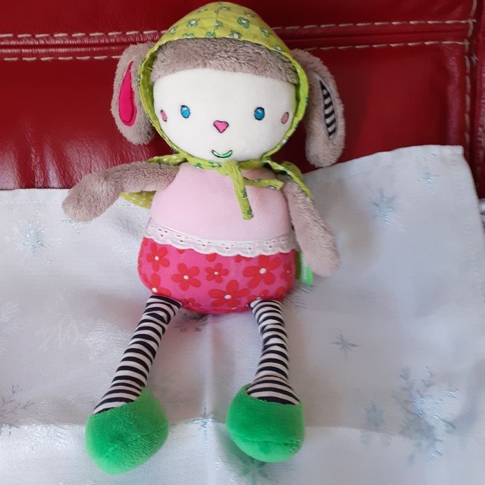 Poupée-chiffon "Lapin"avec grelot & son doudou Bonhomme de neige - photo numéro 2