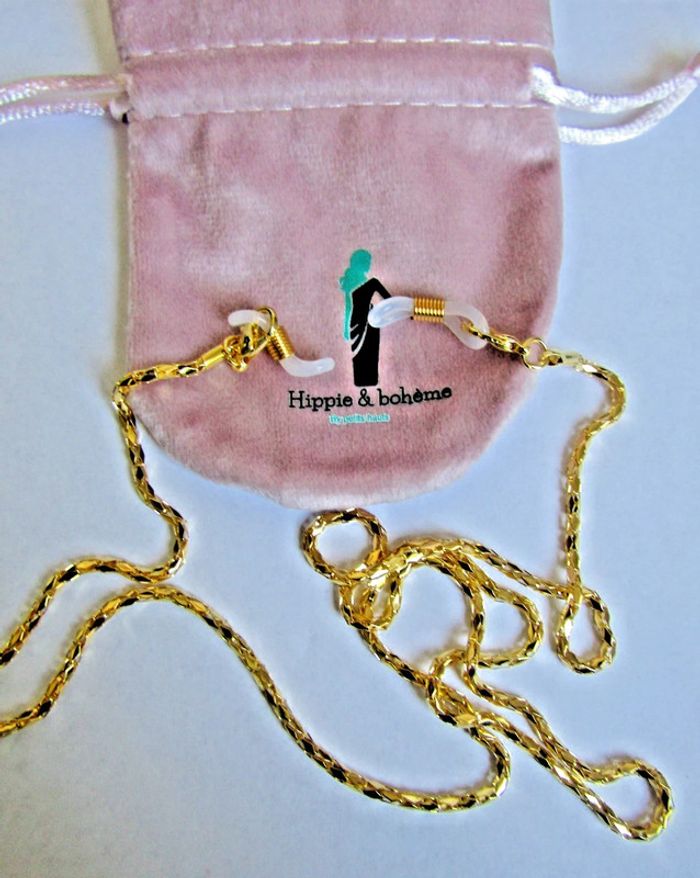 chaine tour du cou pour lunettes métal couleur or jaune hypoallergénique longueur 75 cms - photo numéro 3