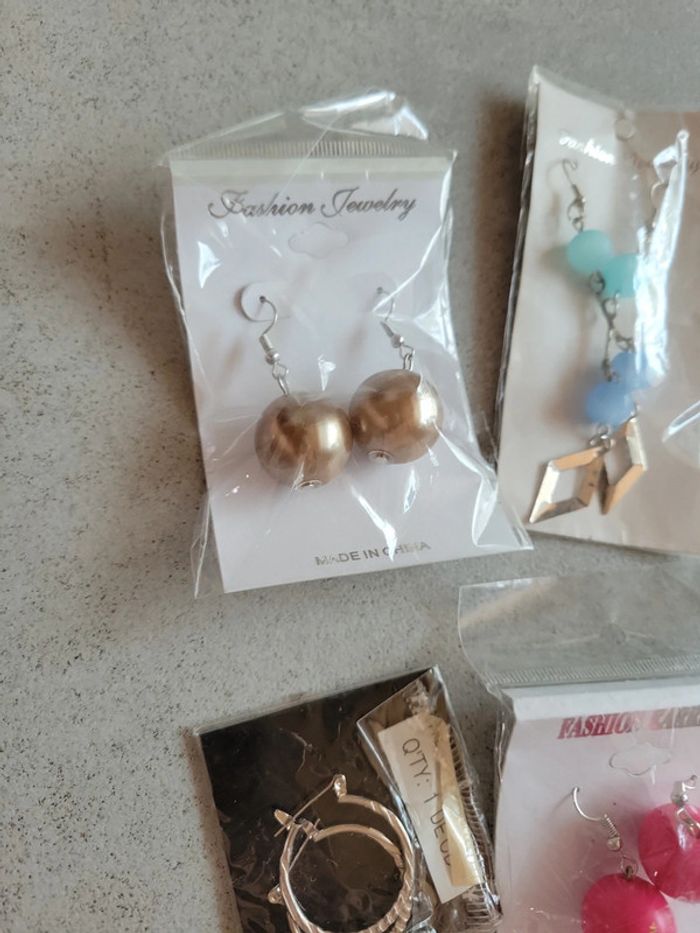 Lot bijoux boucles d'oreilles pendentif perle créole - photo numéro 3