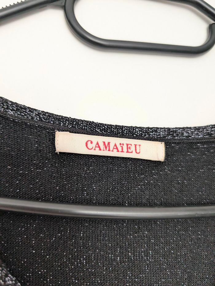 Camaïeu • Robe pull maille pailletée noire bretelles nouées • Taille 44 (FR) - photo numéro 3