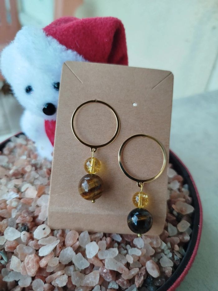 Boucles d'oreilles en Œil de Tigre et de Citrine
