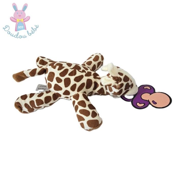 Doudou Girafe marron écru attache tétine Philips Avent
