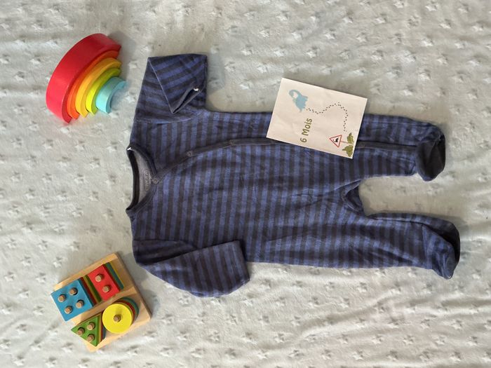 pyjama grenouillère en velours marine et bleu ouverture devant 6 mois kimbaloo - photo numéro 2
