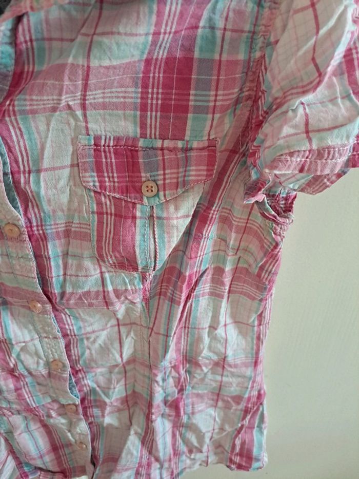 Chemise cintrée manche courte à carreaux rose et bleu 42 - photo numéro 4