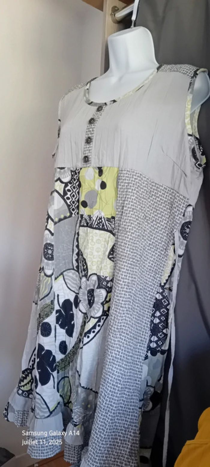 Robe tunique avec lien effet plissé motif floral gris femme 46/48 vetistyle - photo numéro 9