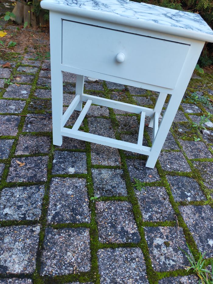 Meuble d'appoint SDB ou table de chevet blanc tiroir en osier - photo numéro 5