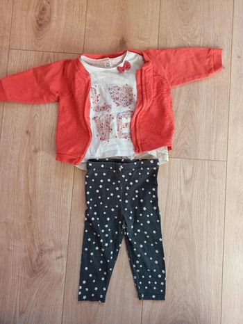 Ensemble fille leggings, t-shirt manches longues et gilet